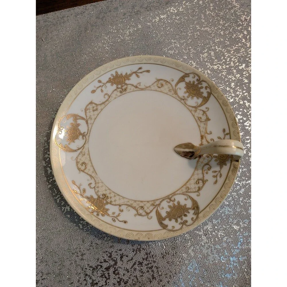 Noritake M Vtg Bone China Lemon Handled Plate Server Flowers Gold Trim Grandma